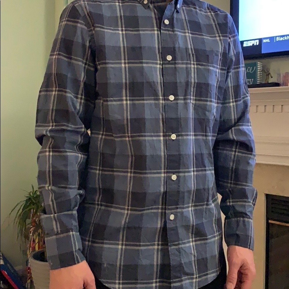 J. Crew Factory Cotton Heathered Shirt Blue Plaid